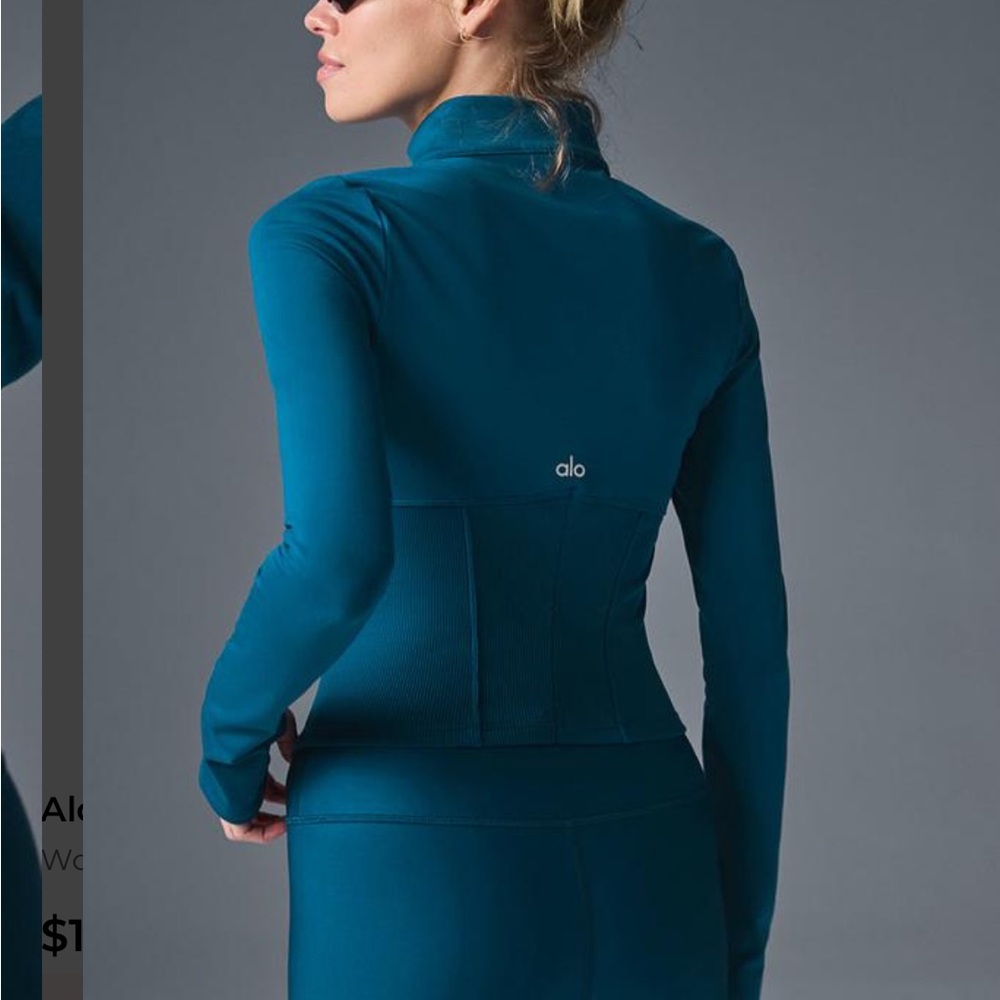 Alo Yoga Full Zip Corset Jacket Airbrush Size Small Eclipse Blue Sold out Color - Picture 6 of 9